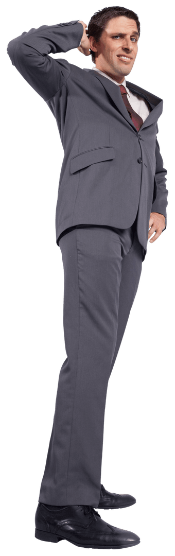 Confused Businessman Scratching Head in Suit on Transparent Background