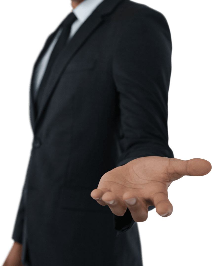 Transparent Businessman Offering Hand in Formal Suit
