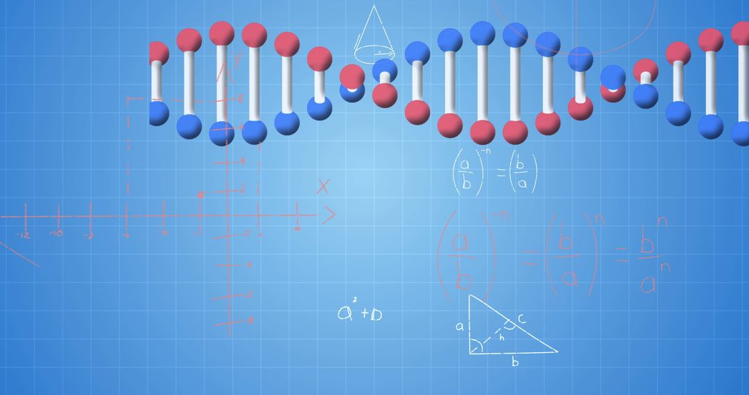Spinning DNA Strand with Mathematical Equations on Blueprint