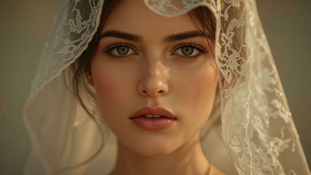 Elegant portrait of beautiful lady model with lace veil capturing femininity