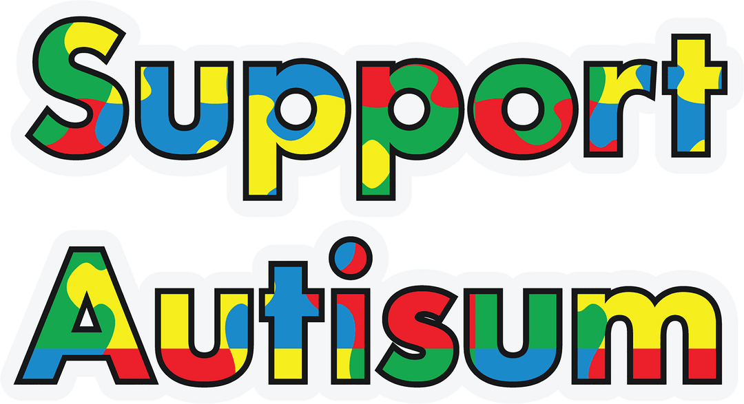 Colorful Support Autism Text Design on Transparent Background