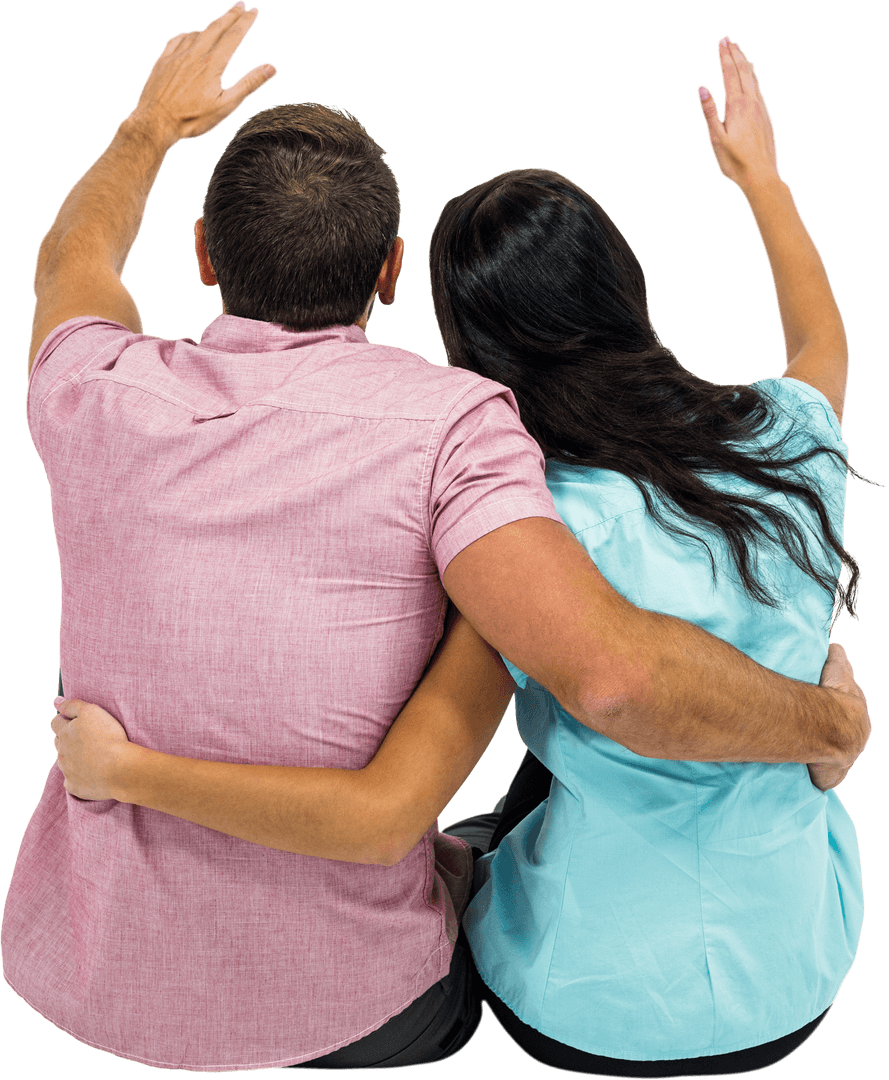Rear View of Couple Embracing on Transparent Background