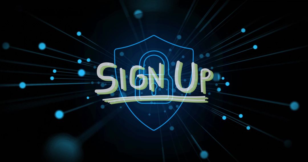 Neon Green Sign Up with Padlock Icon on Digital Network Background