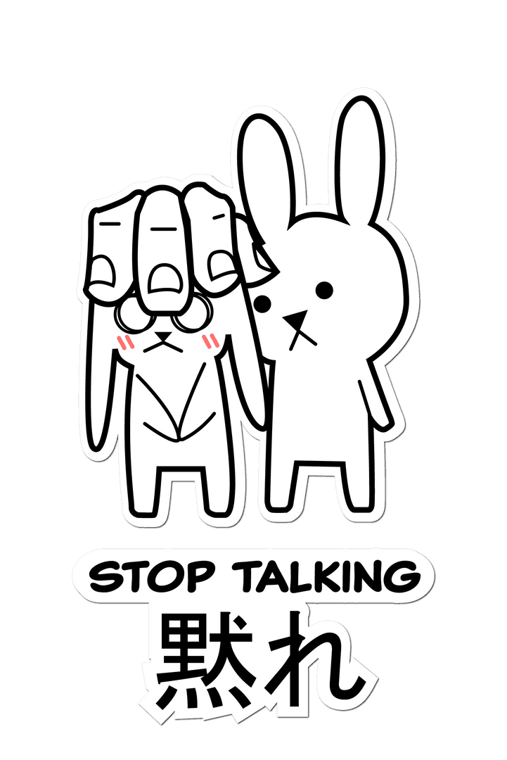 Transparent Rabbit Duo Illustration with Stop Talking Text
