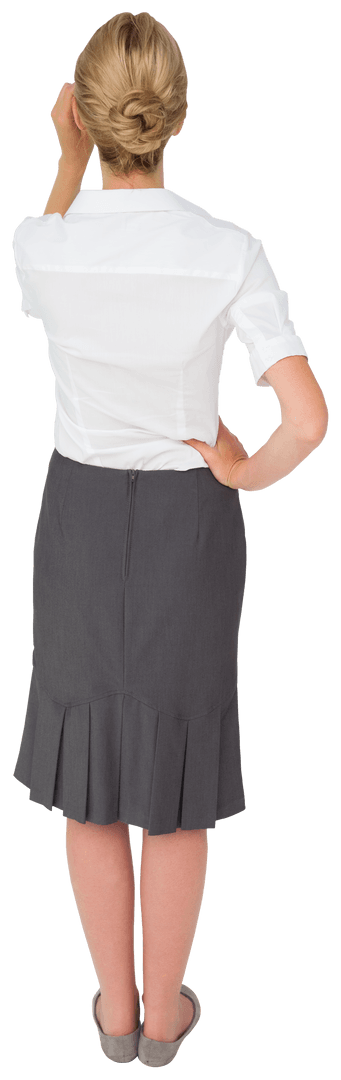 Transparent Back View Businesswoman Contemplating Waist Length