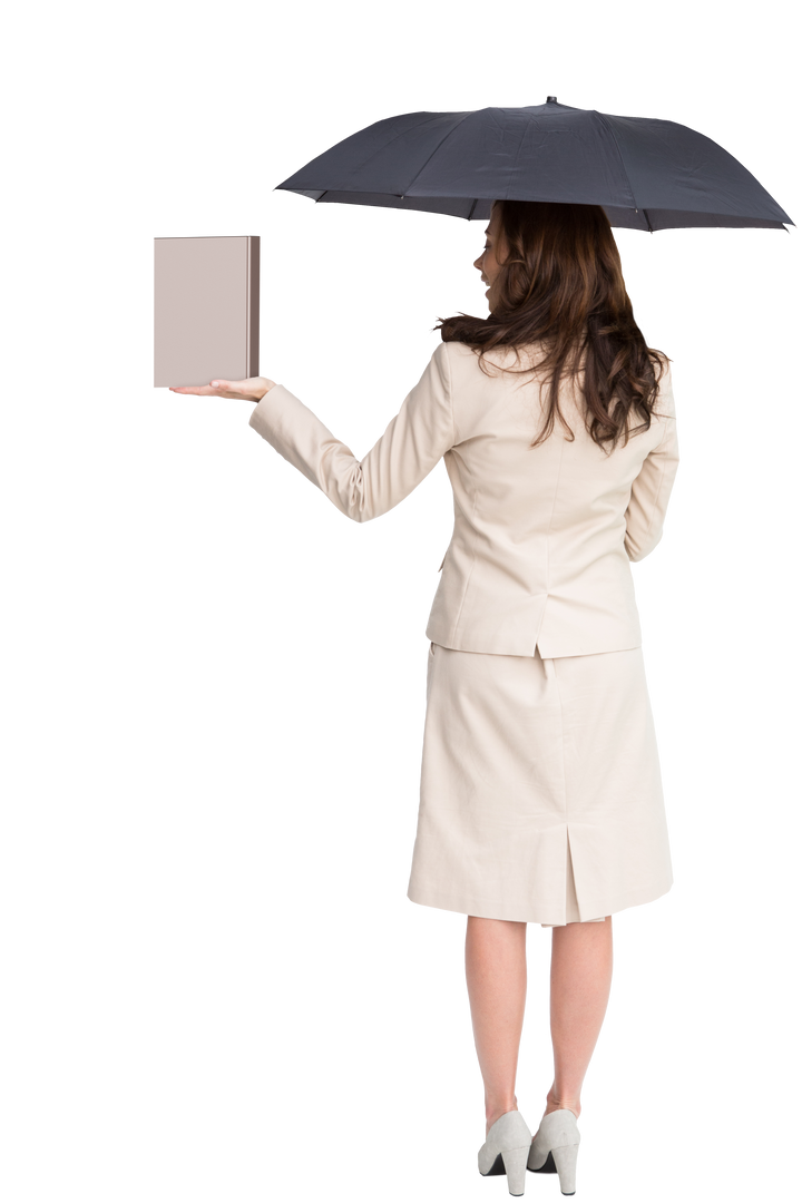 Transparent Caucasian Businesswoman in Suit Holding Clipboard with Umbrella - Download Free Stock Images Pikwizard.com