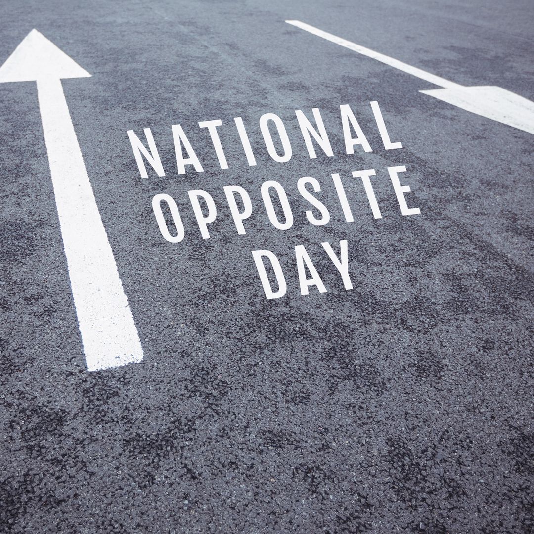 Arrow Directions on Road Celebrating National Opposite Day