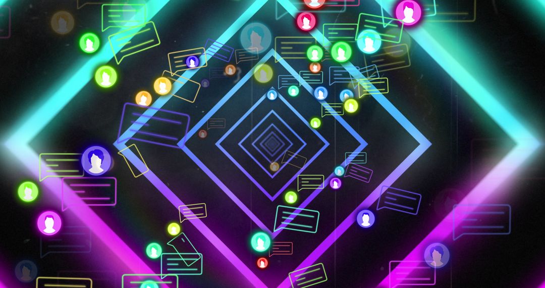 Vibrant Digital Interface with Social Media Icons Overlapping