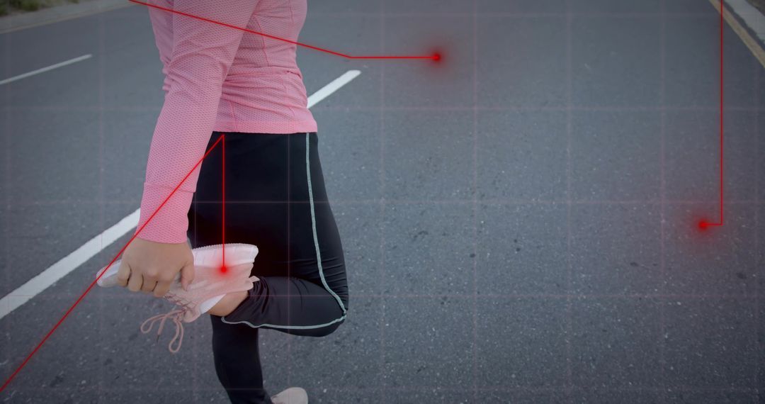 Athlete Stretching Before Run with Performance Insights Overlay