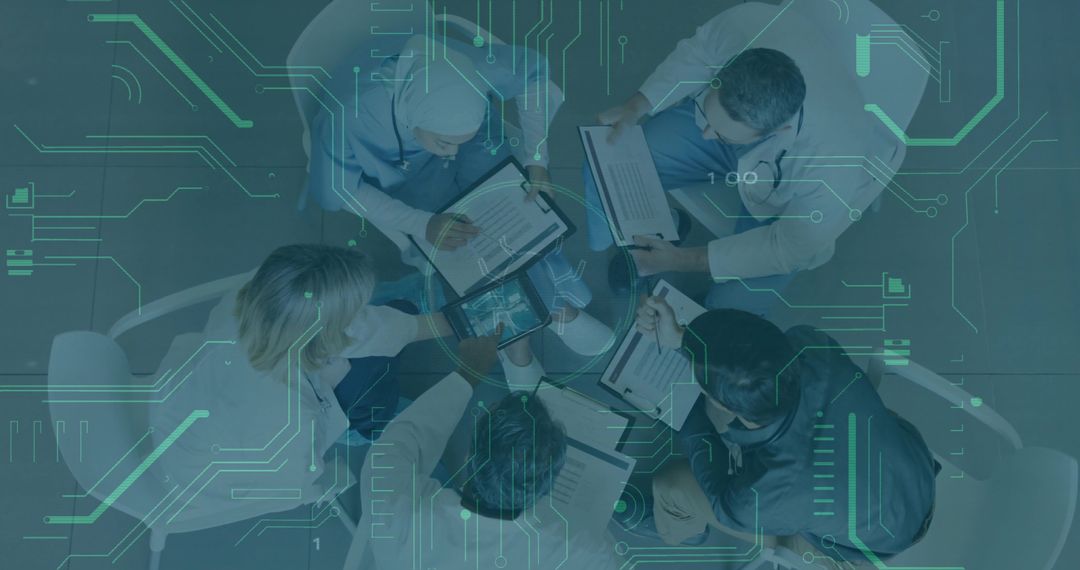 Healthcare Team in Digital Innovation Meeting Analyzing Data