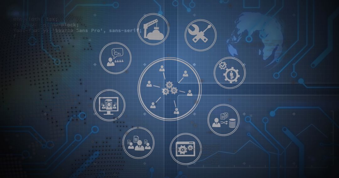 Futuristic Digital Network Icons on Technology Interface