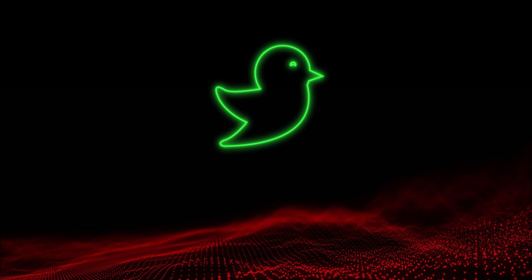 Glowing Green Bird Icon Over Digital Red Wave, Futuristic Technology - Free Images, Stock Photos and Pictures on Pikwizard.com