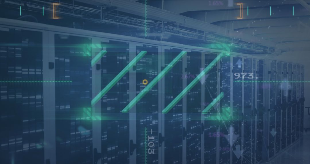 Digital Interface Overlay on Server Room illustrating Data Processing