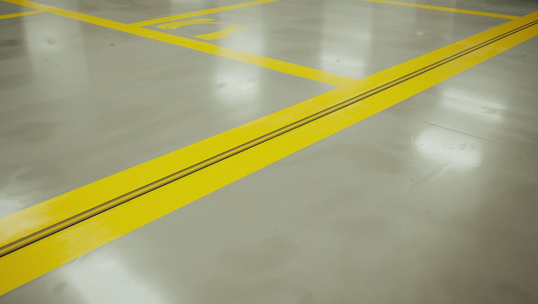 Minimalist Geometric Yellow Floor Markings on Smooth Concrete