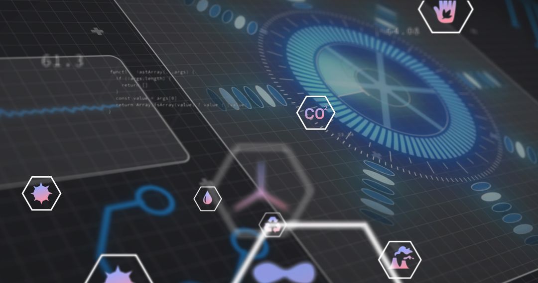 Futuristic Data Interface with Hexagonal Sensor Icons