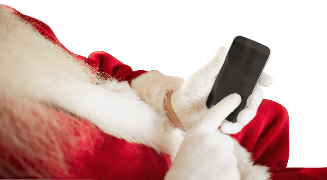 Santa Claus Midsection Uses Smartphone on Transparent Background