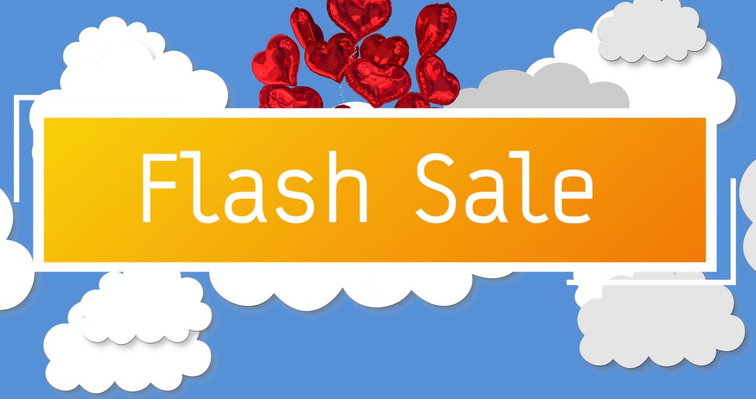 Vibrant Flash Sale Banner With Hearts and Clouds