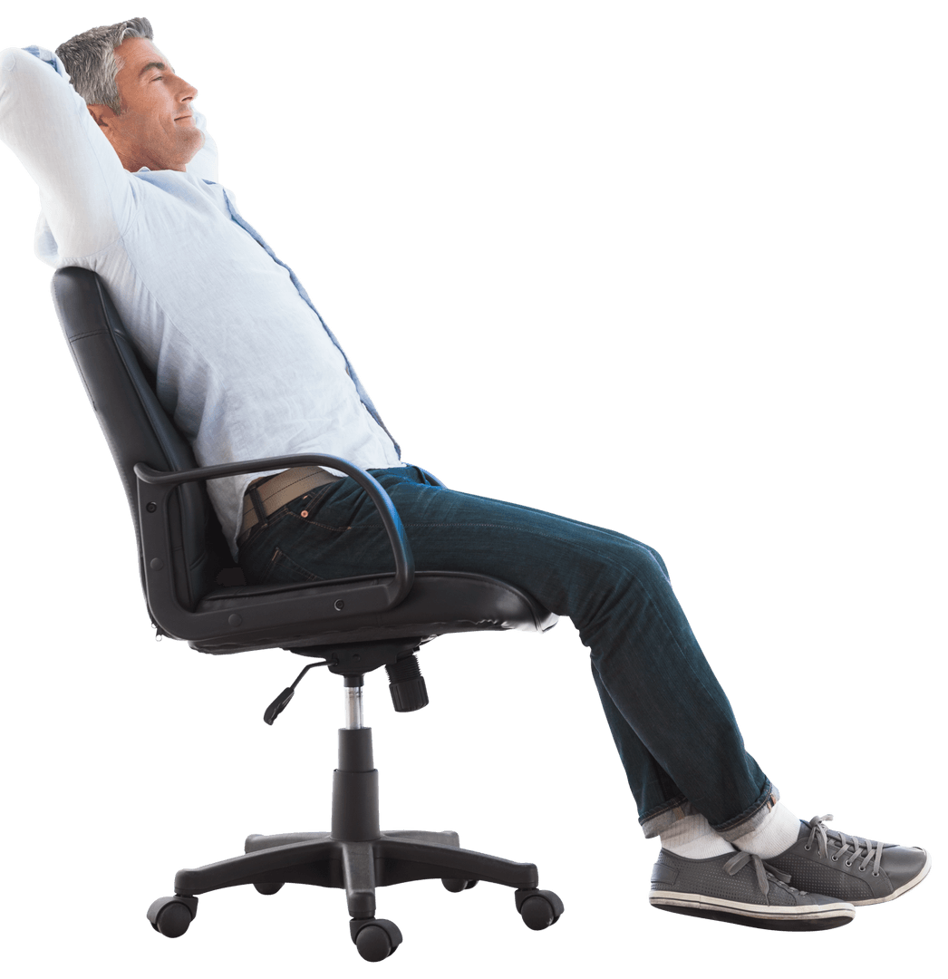 Relaxed Man in Chair with Broad Smile on Transparent Background