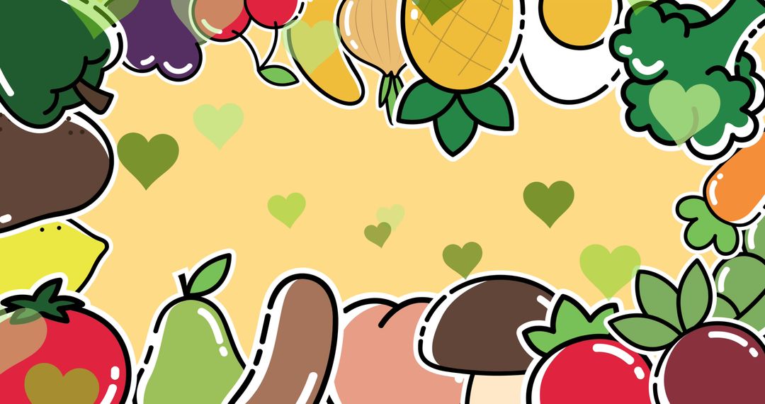 Colorful Fruits and Vegetables Border with Copy Space