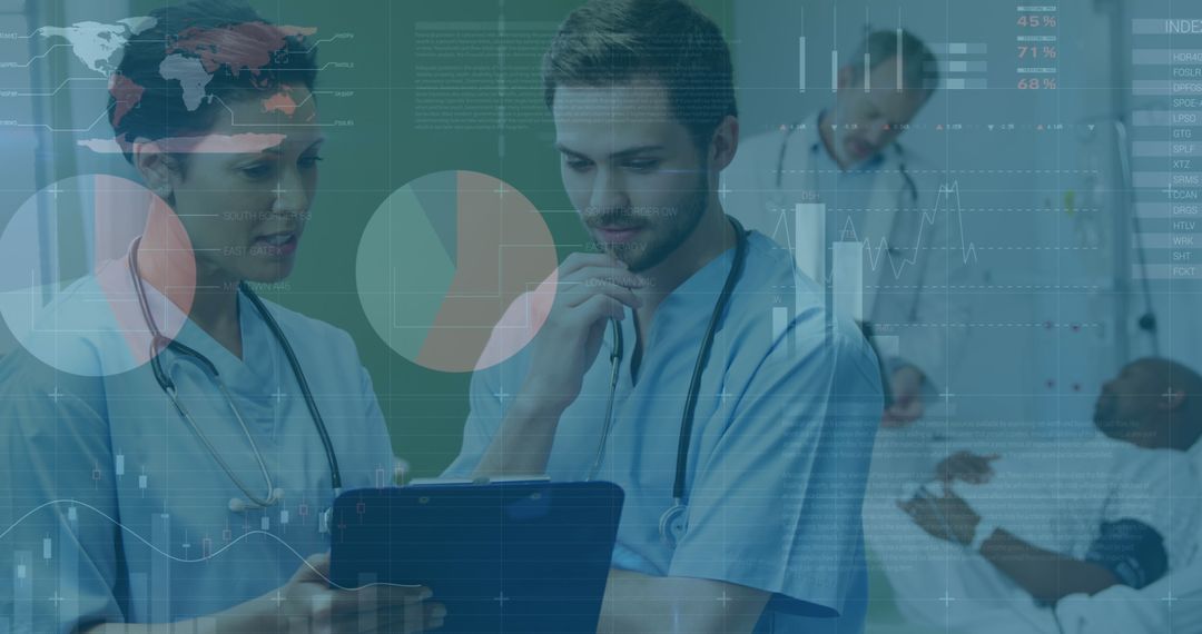 Healthcare Professionals Analyzing Medical Data on Digital Interface
