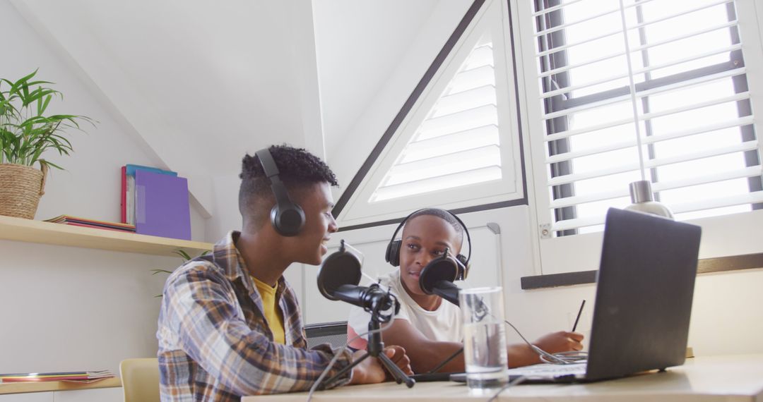 Two African American Teenage Boys Recording Podcast at Home - Free Images, Stock Photos and Pictures on Pikwizard.com