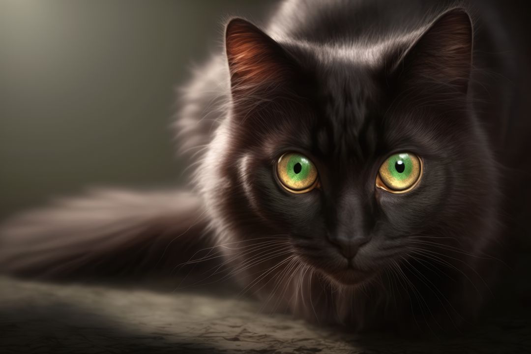 Close-Up of Black Cat with Green Eyes Staring Intently - Free Images, Stock Photos and Pictures on Pikwizard.com