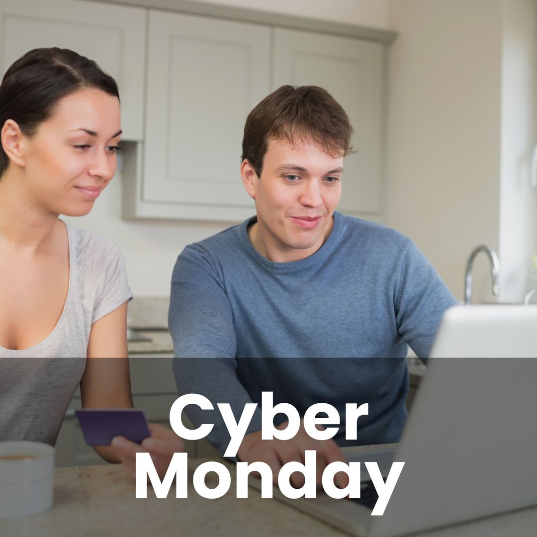 Smiling Couple Shopping Online During Cyber Monday Sale