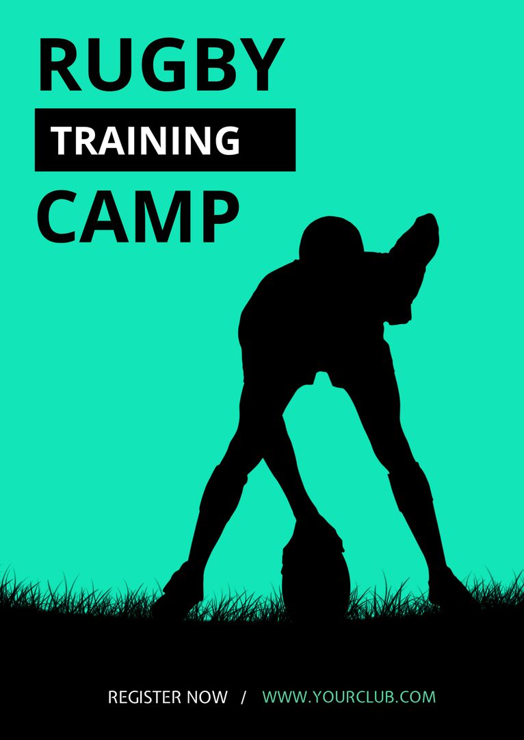 Dynamic Rugby Training Camp Poster with Player Silhouette