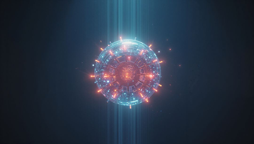 Futuristic Holographic Interface with Data Nodes and Light Beams