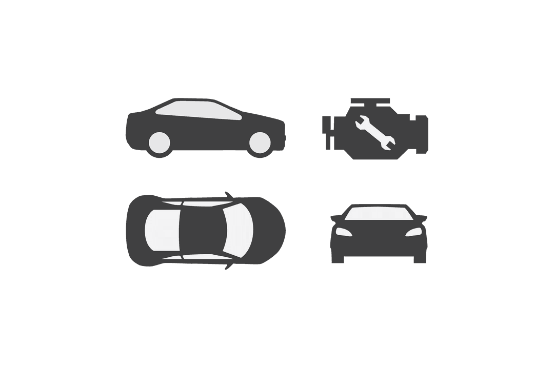Sleek Car Features and Maintenance Icons on Transparent Background