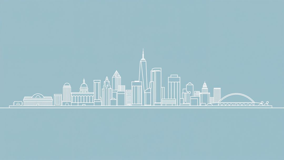 Minimalist Urban Skyline with Blue Backdrop Line Art