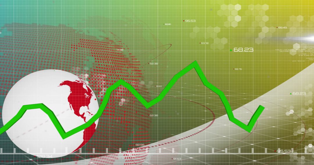 Global Financial Market Trends Overlaid on Digital World Map