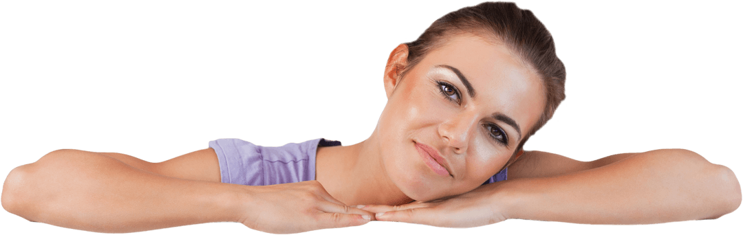 Transparent Background Woman Gazing Confidently with Chin Rest