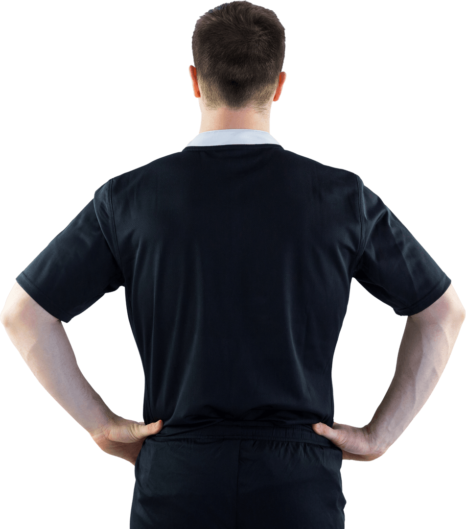 Transparent Rugby Player with Hands on Hips Back View