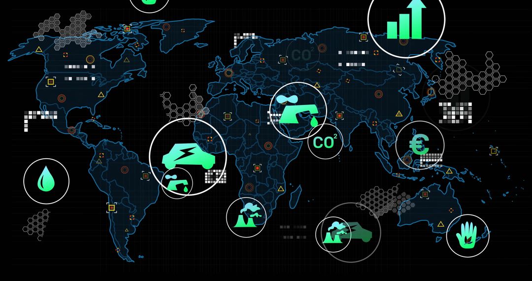 Global Ecological Network with Sustainable Technology Icons