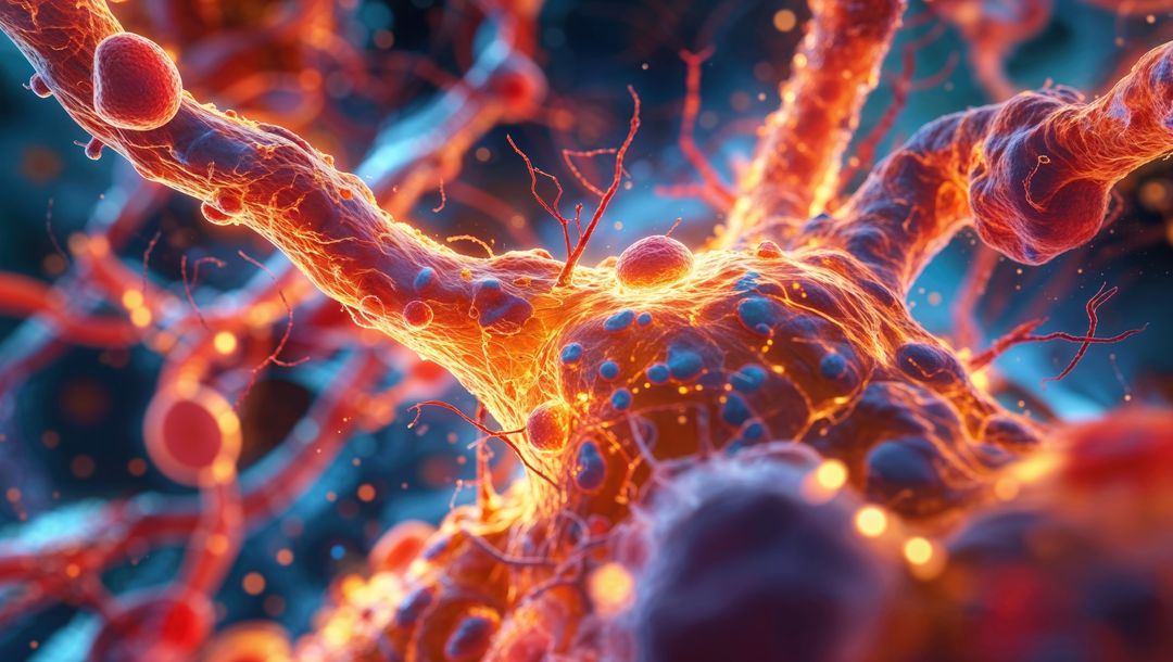 Close-up of Neurons Transmitting Signals in Dynamic Lighting