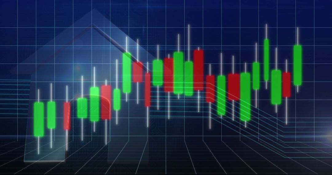 3D Candlestick Chart with Green and Red Bars on Grid