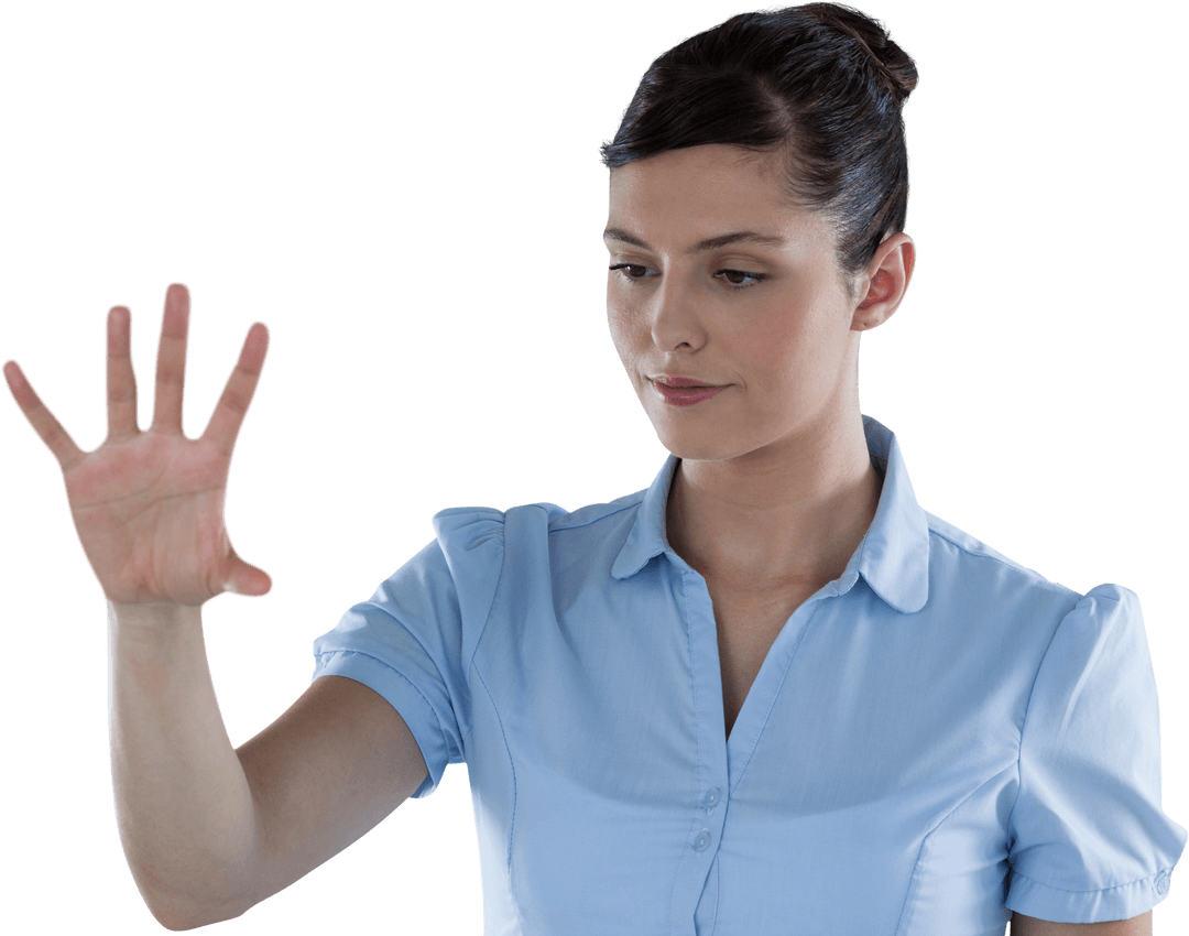 Transparent Image of Businesswoman Using Virtual Interface