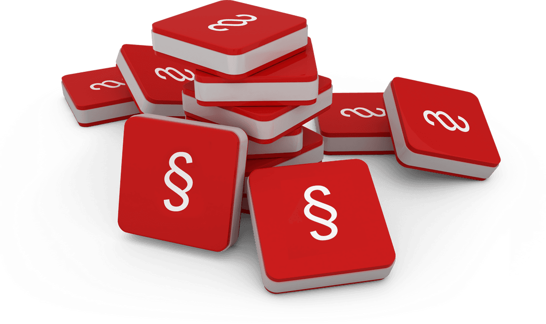 Stack of Red Glossy Legal Symbols with Transparent Background