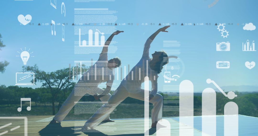 Digital Wellness: Outdoor Yoga with Health Tech Interface