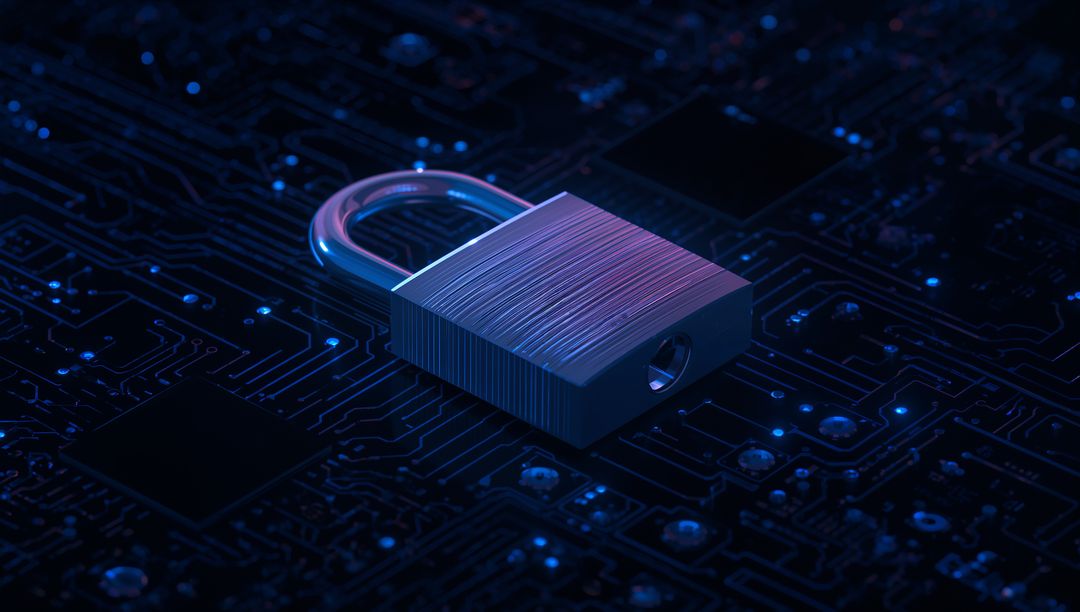 Digital Security Concept with Padlock on Circuit Board