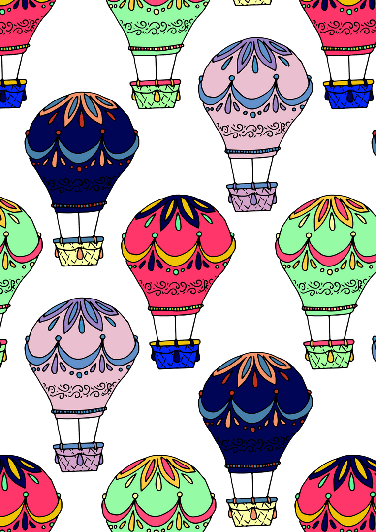 Colorful Transparent Hot Air Balloons Pattern Design