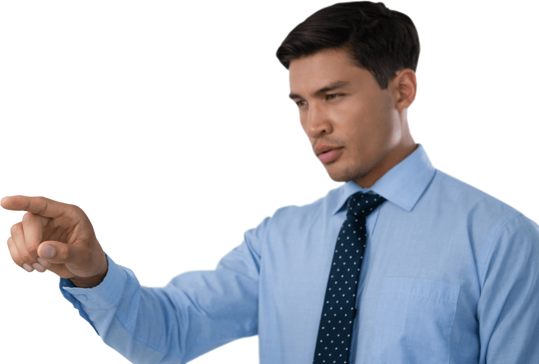 Confident Businessman Engaging With Transparent Virtual Interface