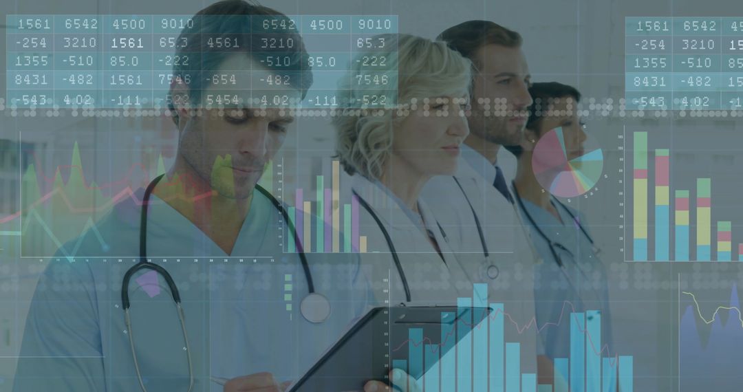 Healthcare Professionals Analyzing Data through Digital Interface