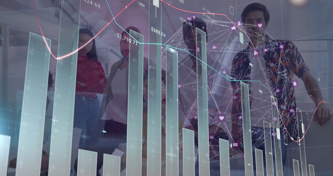 Group of Professionals Analyzing Digital Financial Graphs in Modern Office