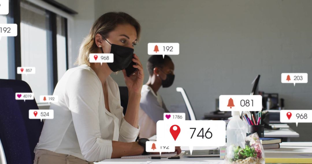 Busy Office with Notifications Highlighting Digital Connectivity