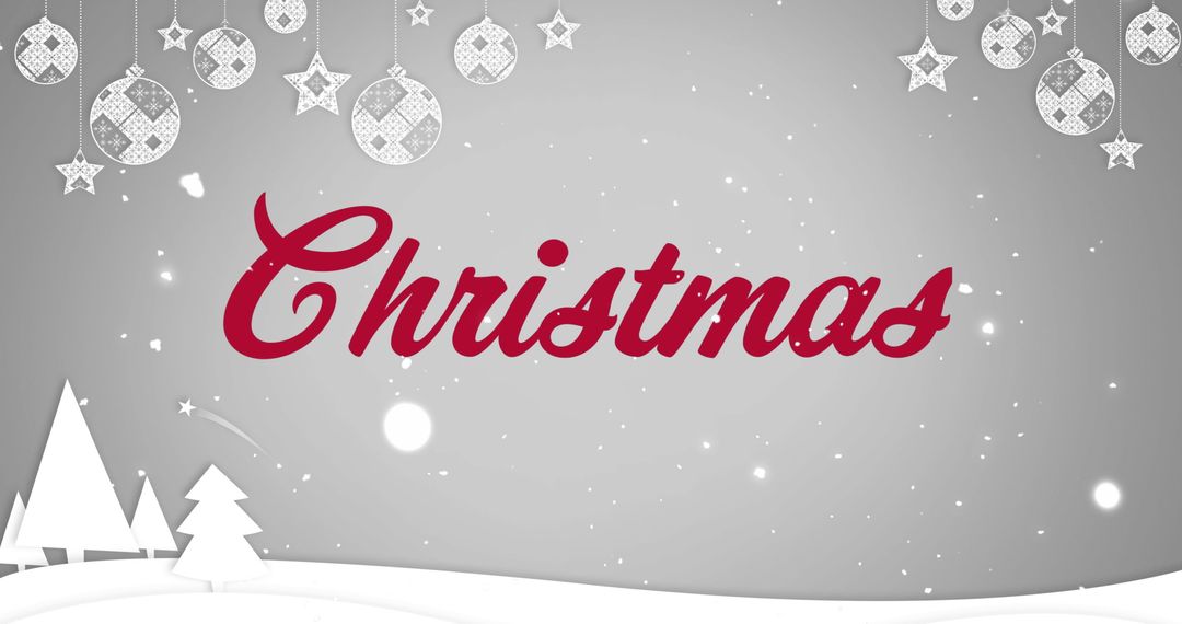 Graceful Christmas Text with Charming Snowfall and Festive Ornaments