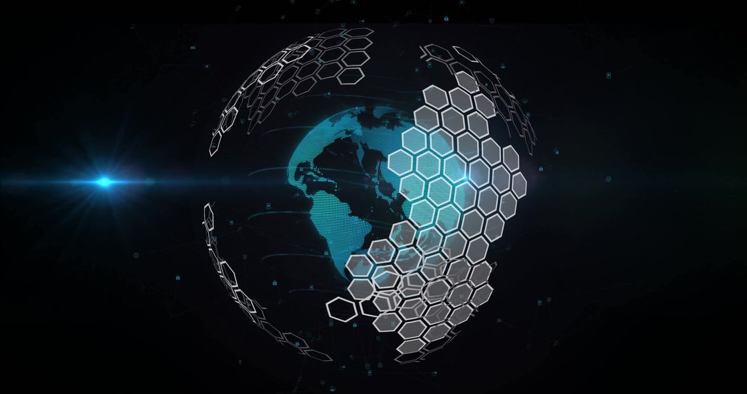 Futuristic Globe with Digital Hexagonal Grid Overlay