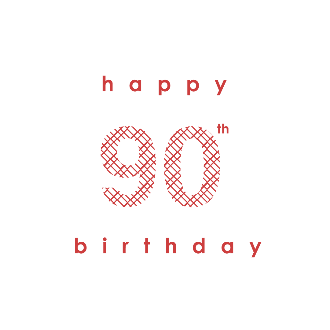 Red 90 Birthday Graphic on Transparent Background