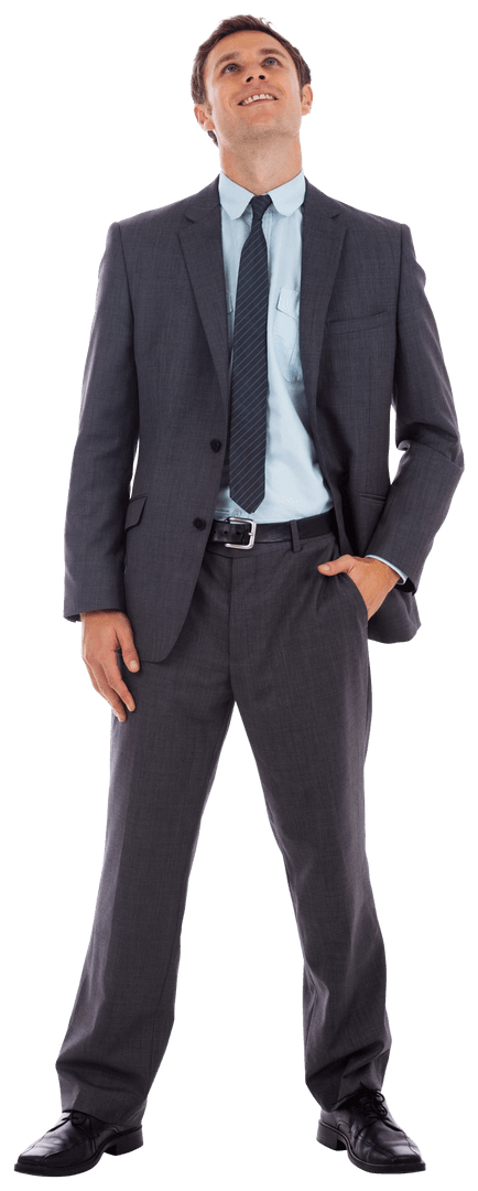 Transparent Businessman Smiling and Looking Up Confidently